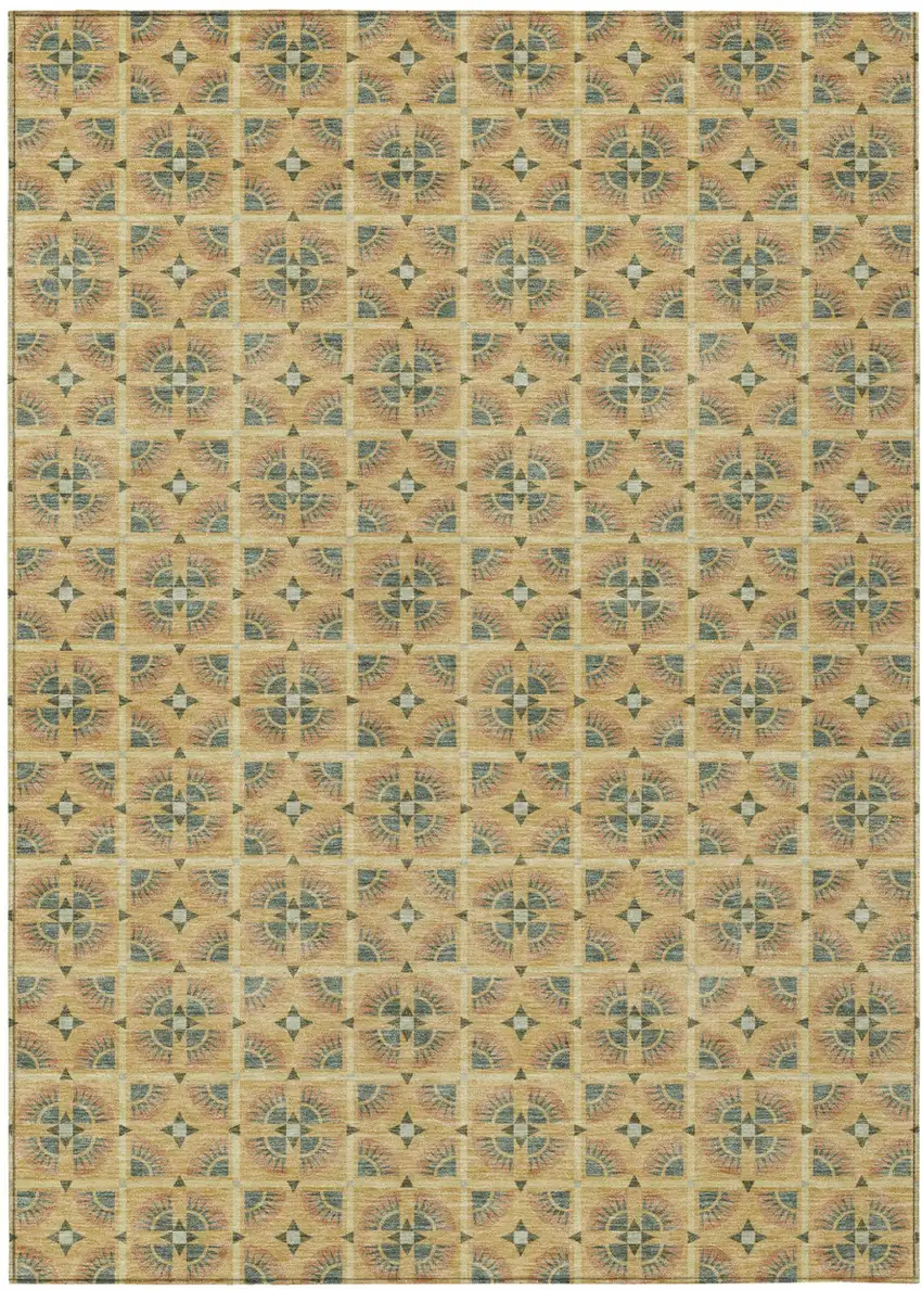 Gold And Copper Geometric Washable Indoor Outdoor Area Rug Photo 2
