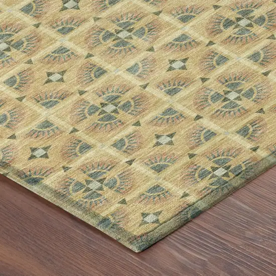 Gold And Copper Geometric Washable Indoor Outdoor Area Rug Photo 5