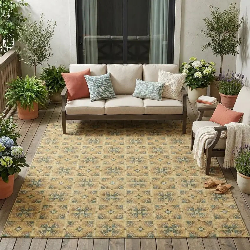 Gold And Copper Geometric Washable Indoor Outdoor Area Rug Photo 1