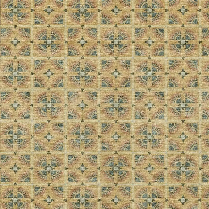 Gold And Copper Geometric Washable Indoor Outdoor Area Rug Photo 3