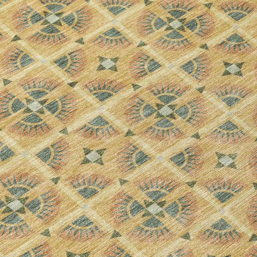 Gold And Copper Geometric Washable Indoor Outdoor Area Rug Photo 6