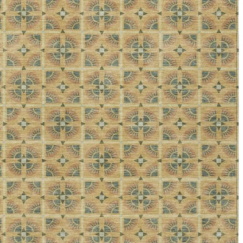 Gold And Copper Geometric Washable Indoor Outdoor Area Rug Photo 3