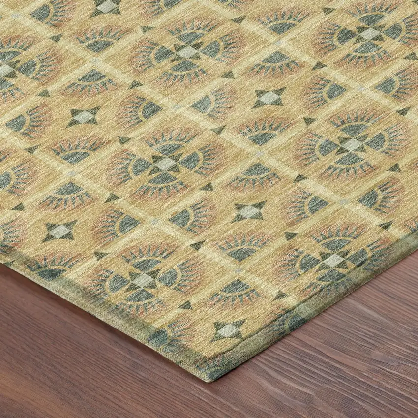Gold And Copper Geometric Washable Indoor Outdoor Area Rug Photo 5