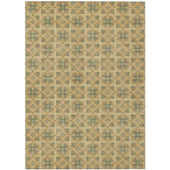 Gold And Copper Geometric Washable Indoor Outdoor Area Rug Photo 2