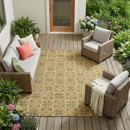 Gold And Copper Geometric Washable Indoor Outdoor Area Rug Photo 1