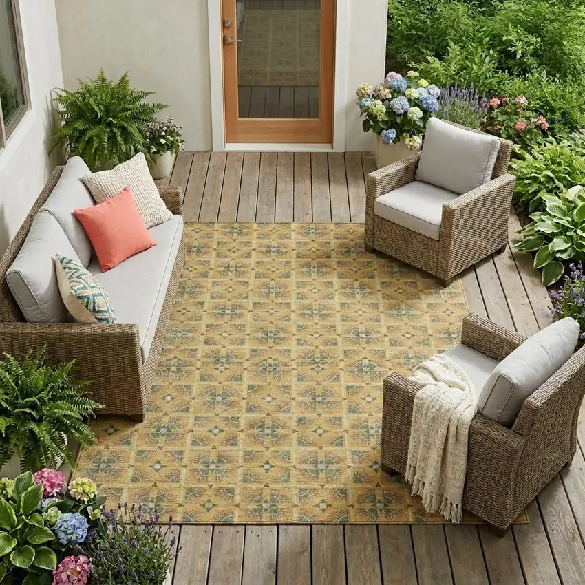 Gold And Copper Geometric Washable Indoor Outdoor Area Rug Photo 1