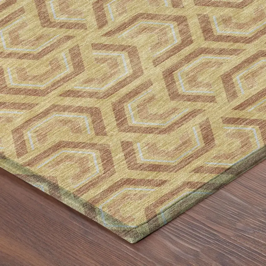 Gold And Copper Geometric Washable Indoor Outdoor Area Rug Photo 5
