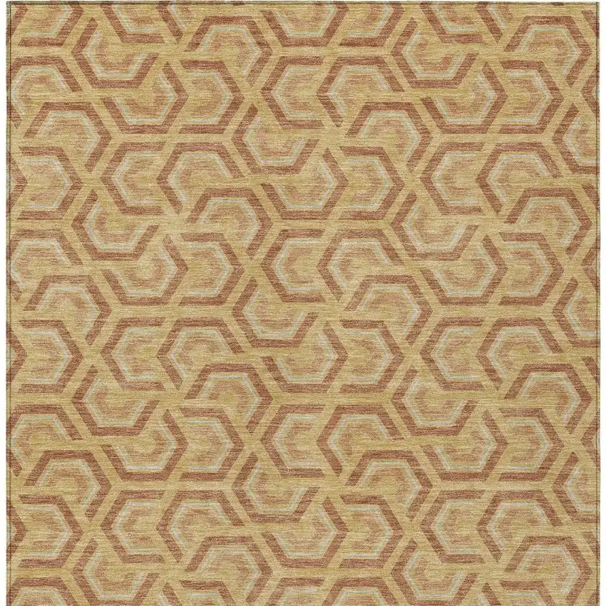 Gold And Copper Geometric Washable Indoor Outdoor Area Rug Photo 4