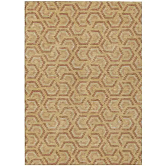 Gold And Copper Geometric Washable Indoor Outdoor Area Rug Photo 2