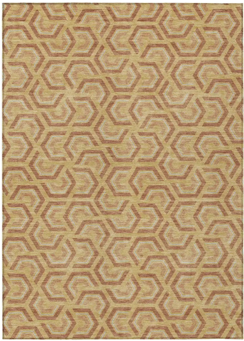 Gold And Copper Geometric Washable Indoor Outdoor Area Rug Photo 2