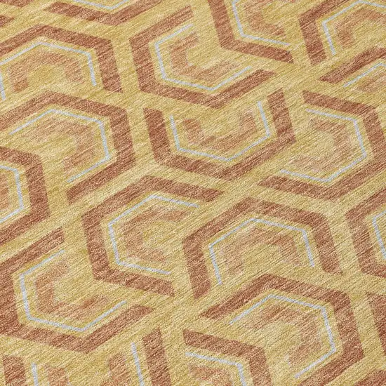 Gold And Copper Geometric Washable Indoor Outdoor Area Rug Photo 6