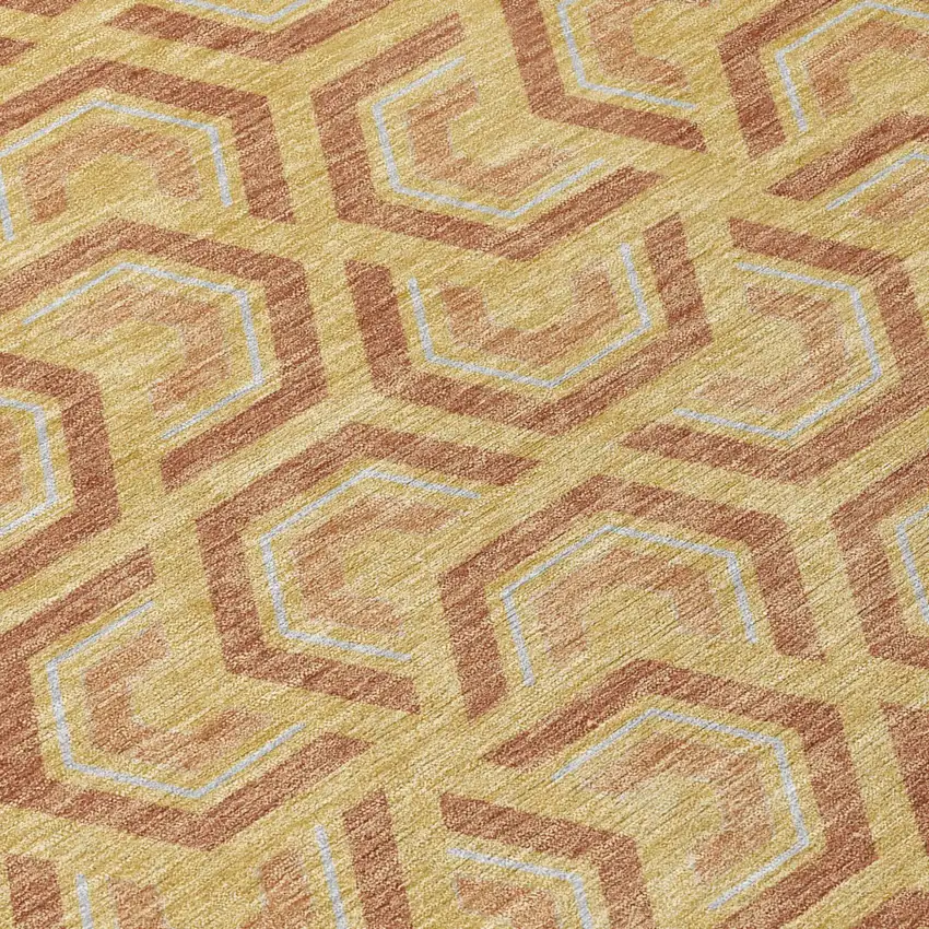 Gold And Copper Geometric Washable Indoor Outdoor Area Rug Photo 6