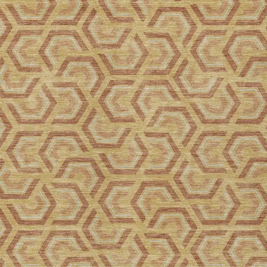 Gold And Copper Geometric Washable Indoor Outdoor Area Rug Photo 3