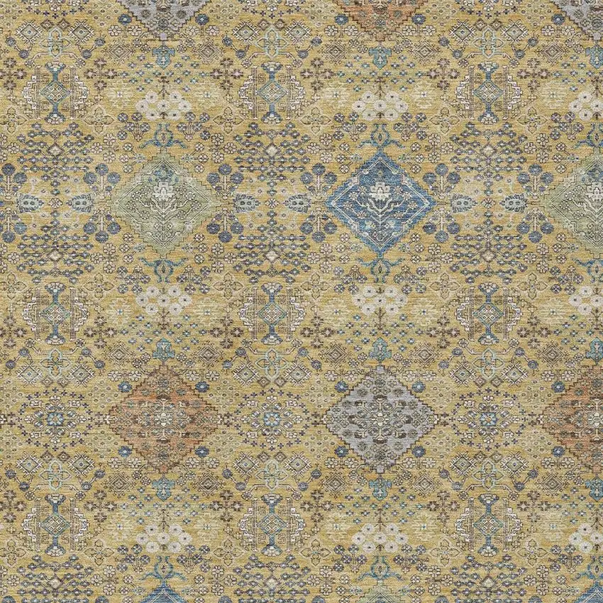 Gold And Copper Oriental Washable Indoor Outdoor Area Rug Photo 2