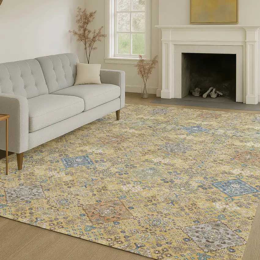 Gold And Copper Oriental Washable Indoor Outdoor Area Rug Photo 6