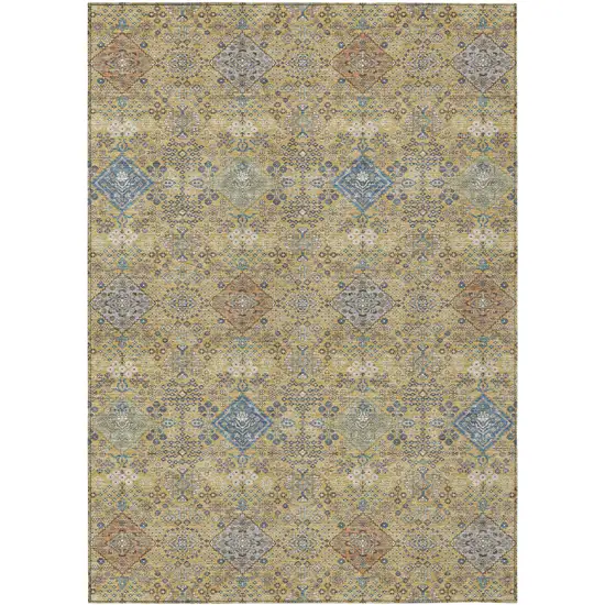 Gold And Copper Oriental Washable Indoor Outdoor Area Rug Photo 1