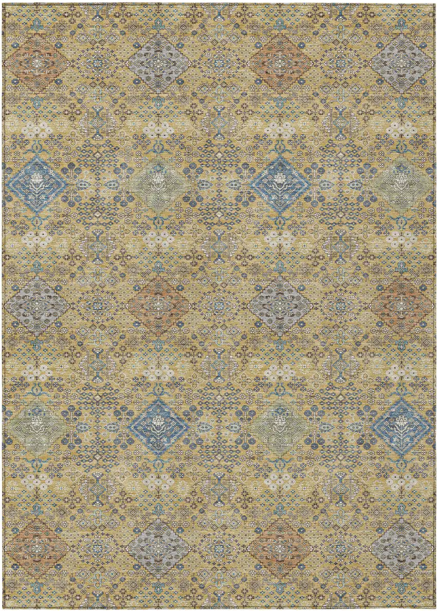 Gold And Copper Oriental Washable Indoor Outdoor Area Rug Photo 1