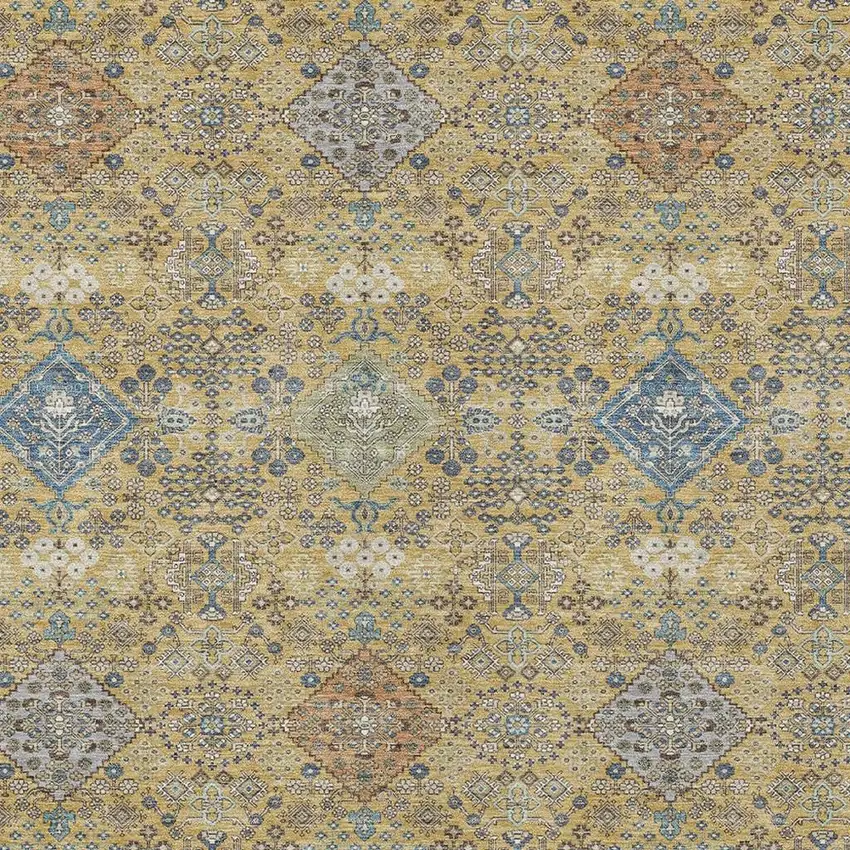 Gold And Copper Oriental Washable Indoor Outdoor Area Rug Photo 2