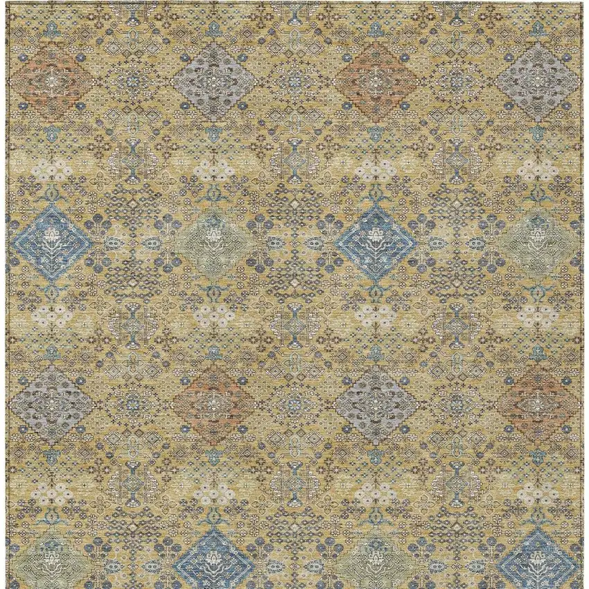 Gold And Copper Oriental Washable Indoor Outdoor Area Rug Photo 3