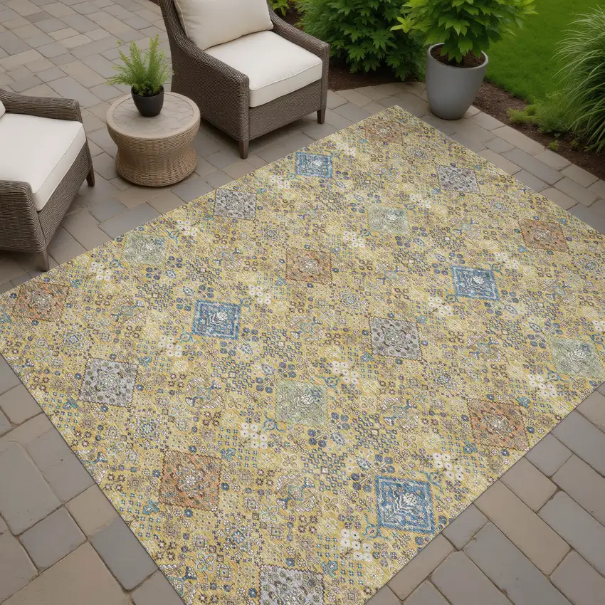 Gold And Copper Oriental Washable Indoor Outdoor Area Rug Photo 7