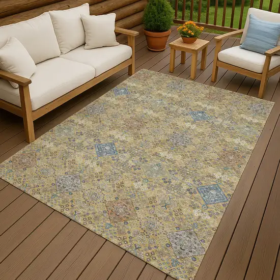 Gold And Copper Oriental Washable Indoor Outdoor Area Rug Photo 4