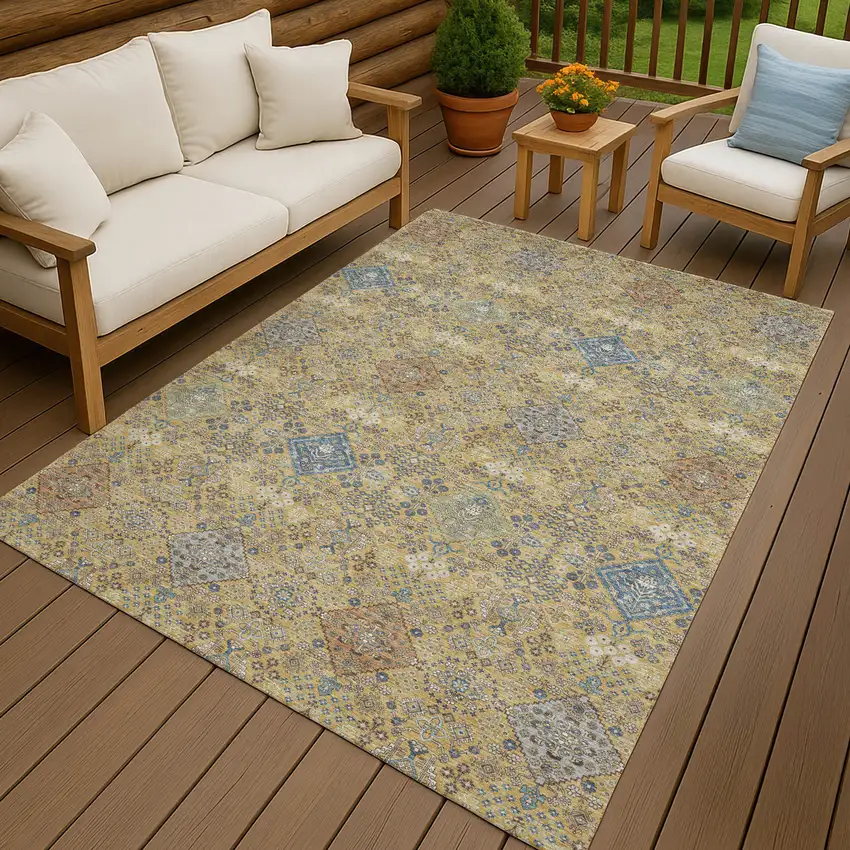 Gold And Copper Oriental Washable Indoor Outdoor Area Rug Photo 4