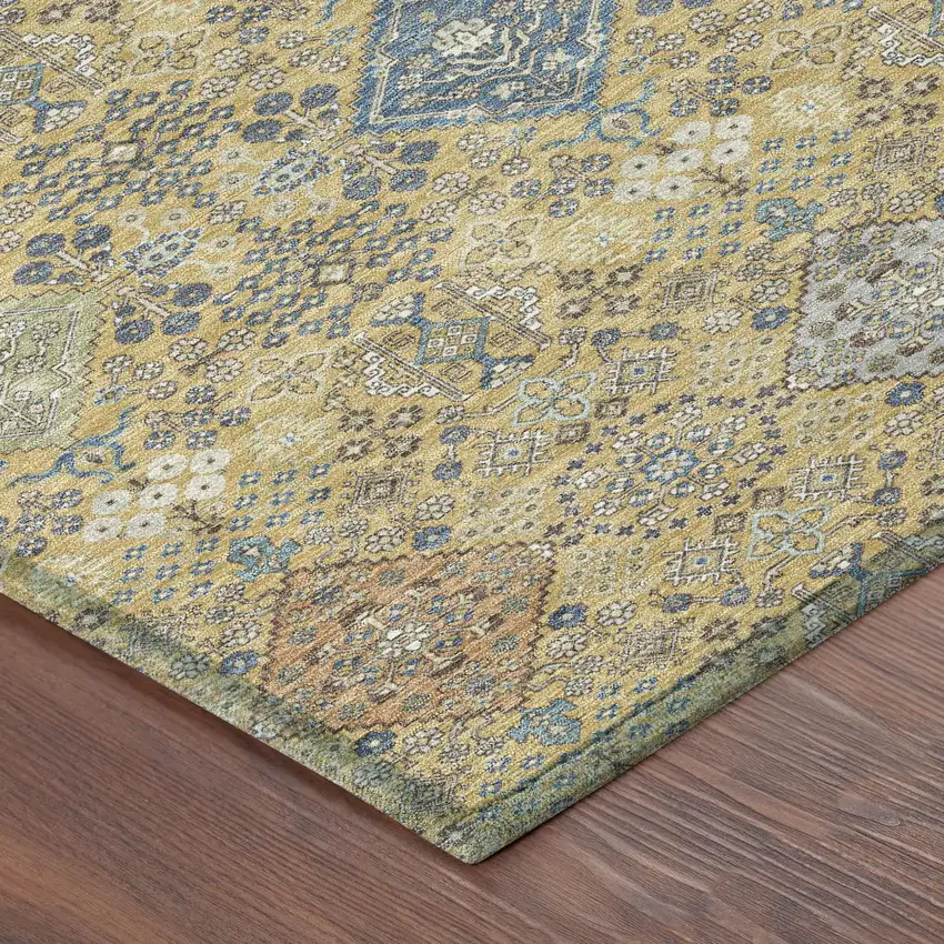 Gold And Copper Oriental Washable Indoor Outdoor Area Rug Photo 8