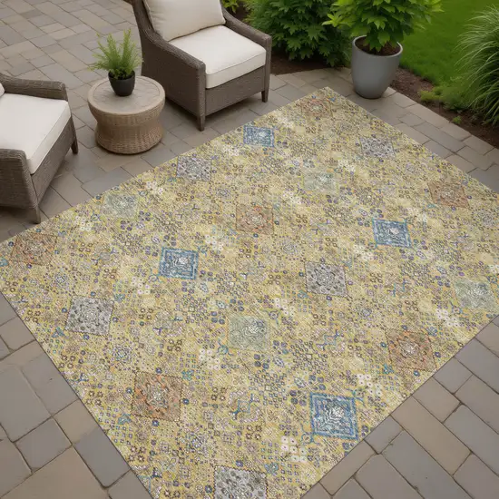 Gold And Copper Oriental Washable Indoor Outdoor Area Rug Photo 7