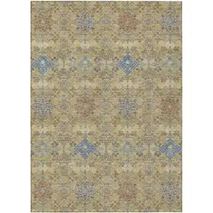 Photo of Gold And Copper Oriental Washable Indoor Outdoor Area Rug