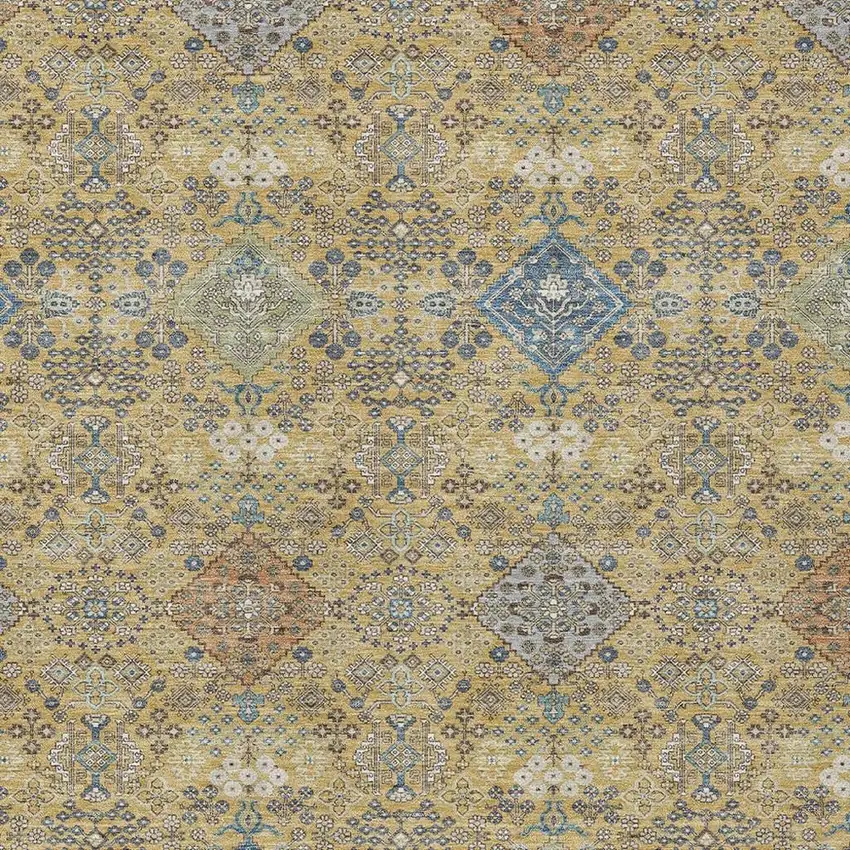 Gold And Copper Oriental Washable Indoor Outdoor Area Rug Photo 2