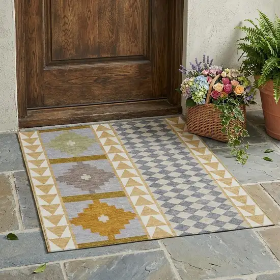 Gold And Copper Southwestern Washable Indoor Outdoor Area Rug Photo 1