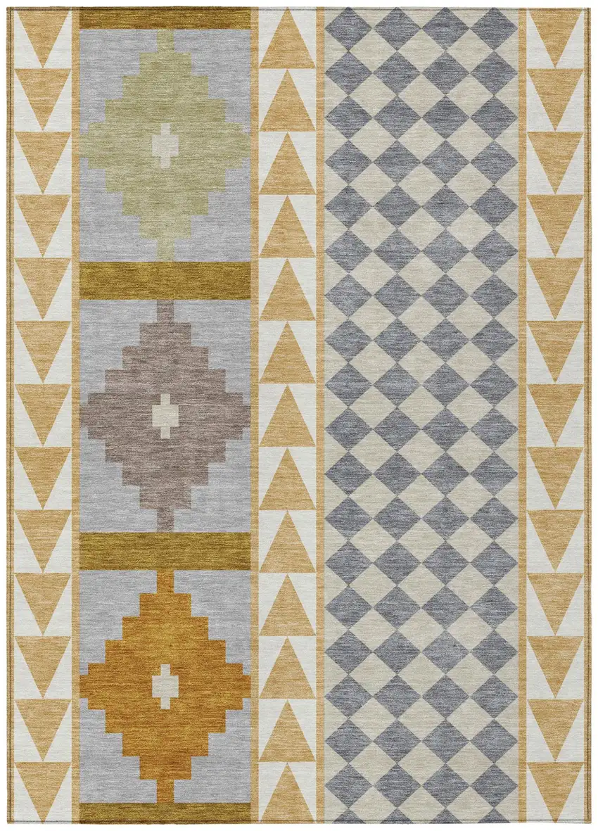 Gold And Copper Southwestern Washable Indoor Outdoor Area Rug Photo 2