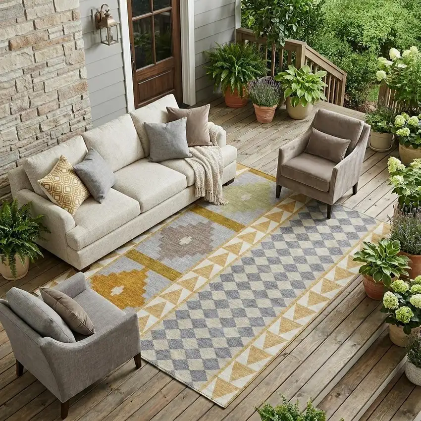 Gold And Copper Southwestern Washable Indoor Outdoor Area Rug Photo 1