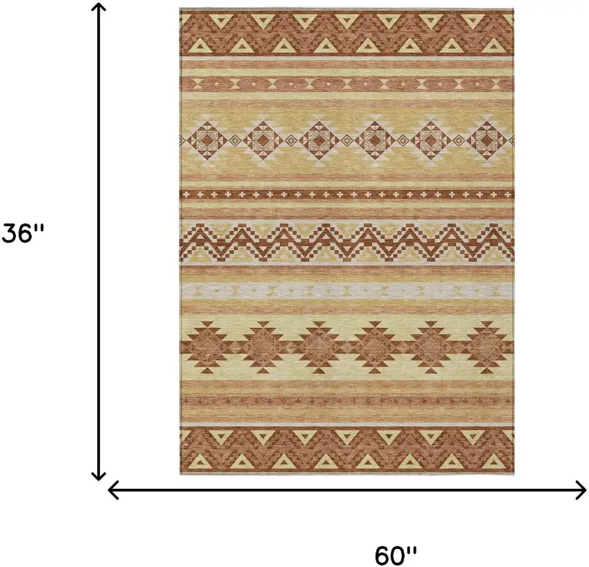 Gold And Copper Southwestern Washable Indoor Outdoor Area Rug Photo 7