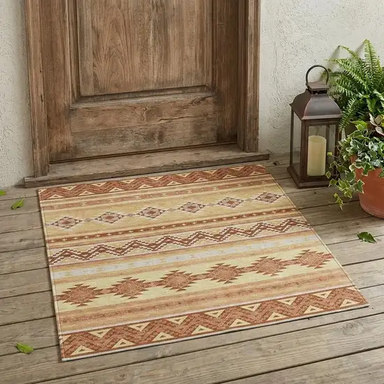 Gold And Copper Southwestern Washable Indoor Outdoor Area Rug Photo 1