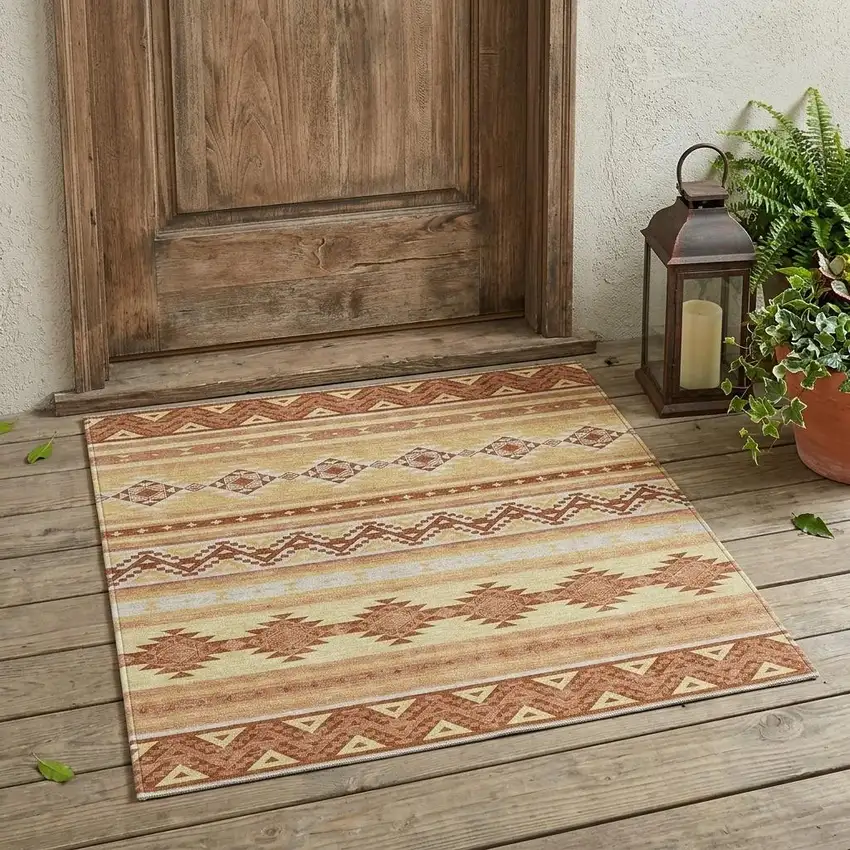 Gold And Copper Southwestern Washable Indoor Outdoor Area Rug Photo 1