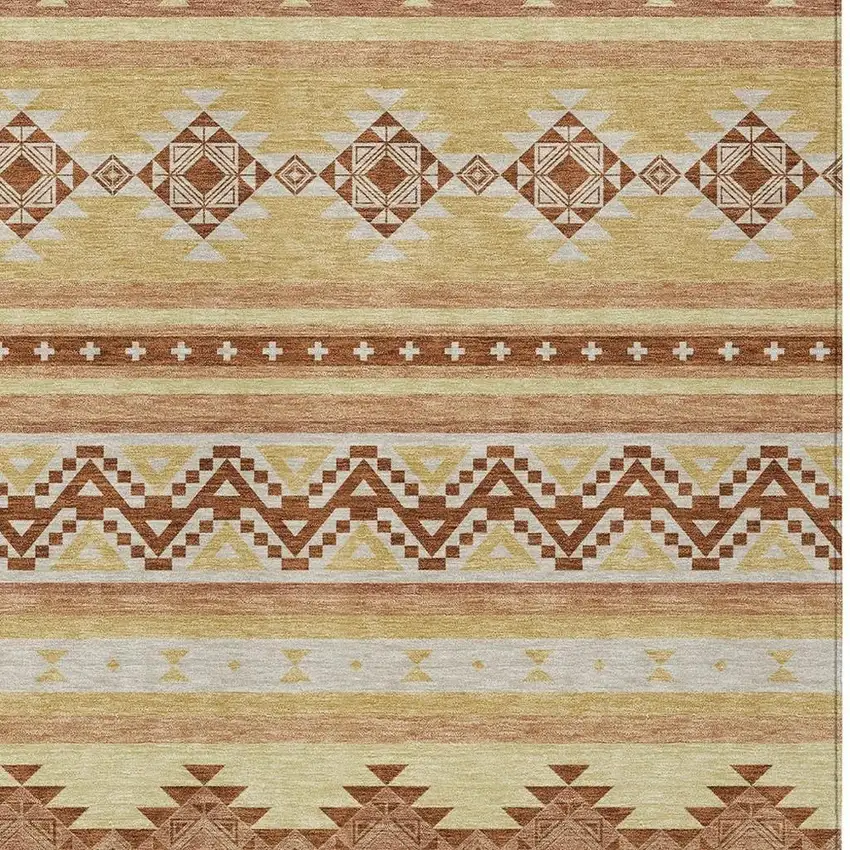 Gold And Copper Southwestern Washable Indoor Outdoor Area Rug Photo 3