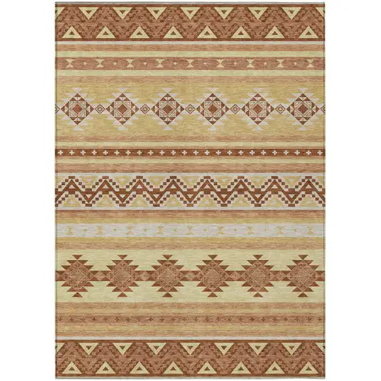 Gold And Copper Southwestern Washable Indoor Outdoor Area Rug Photo 2