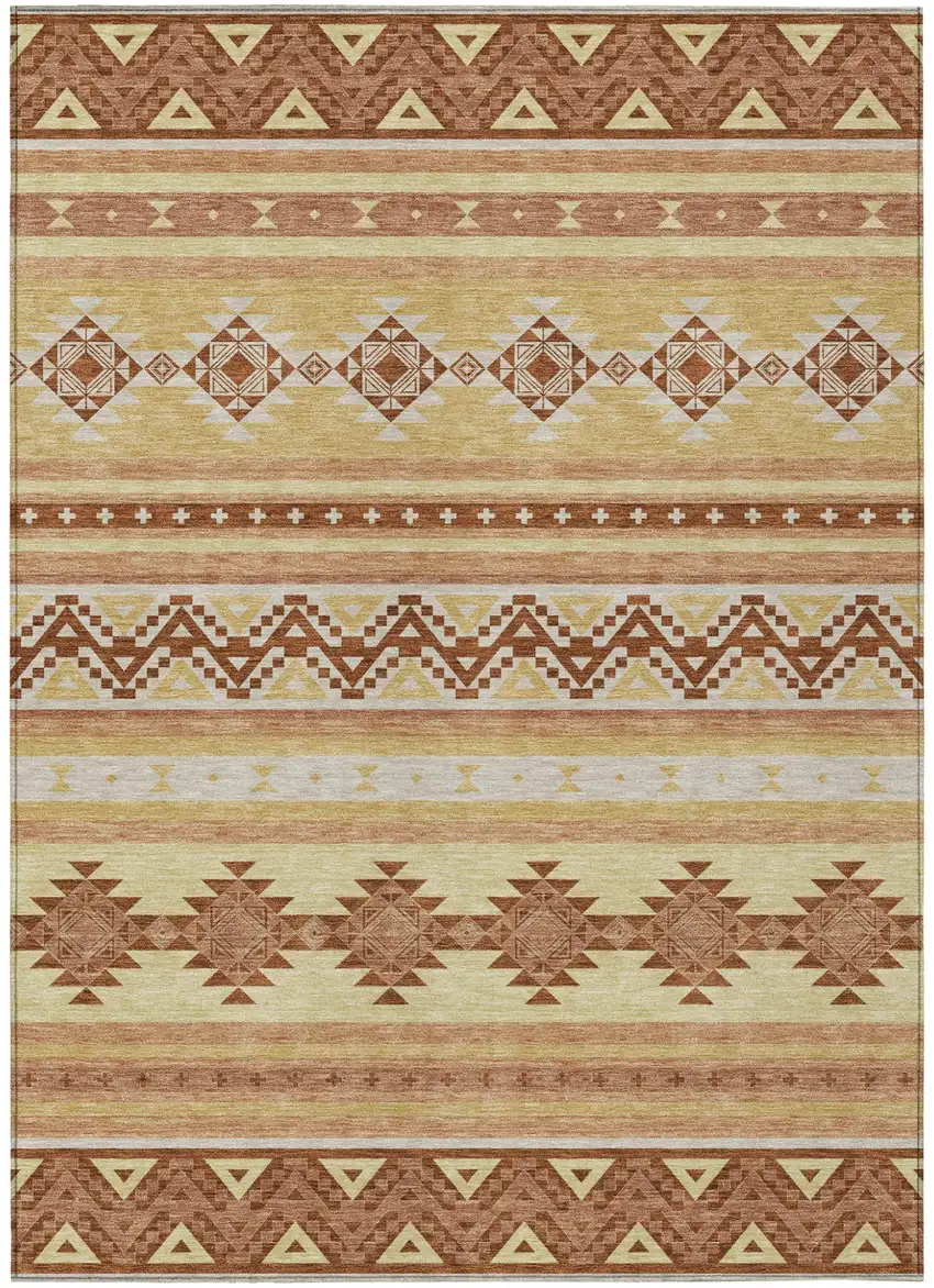 Gold And Copper Southwestern Washable Indoor Outdoor Area Rug Photo 2