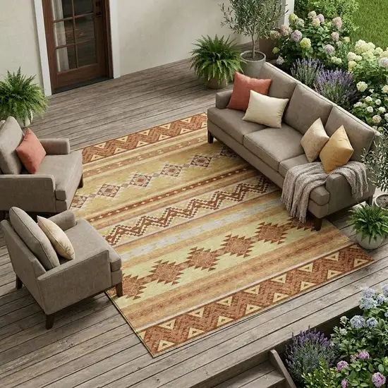Gold And Copper Southwestern Washable Indoor Outdoor Area Rug Photo 1