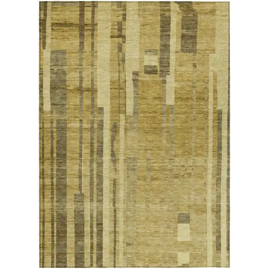 Gold And Dark Brown Striped Washable Indoor Outdoor Area Rug Photo 2