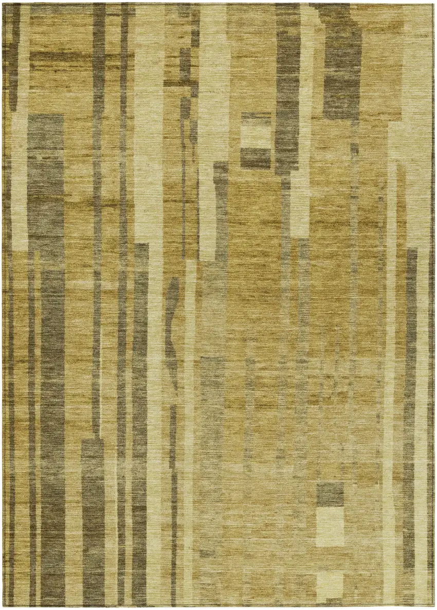 Gold And Dark Brown Striped Washable Indoor Outdoor Area Rug Photo 2