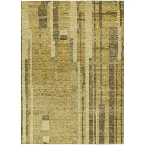 Gold And Dark Brown Striped Washable Indoor Outdoor Area Rug Photo 5