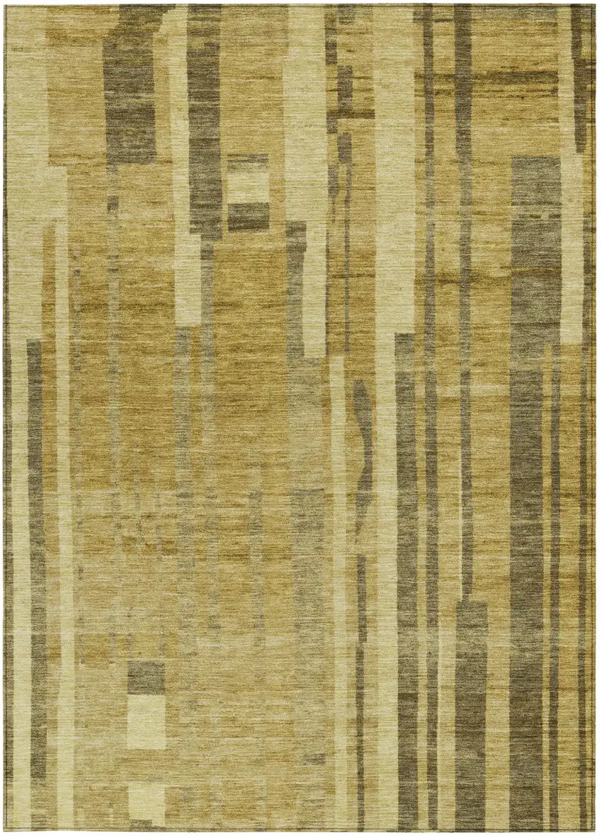 Gold And Dark Brown Striped Washable Indoor Outdoor Area Rug Photo 5