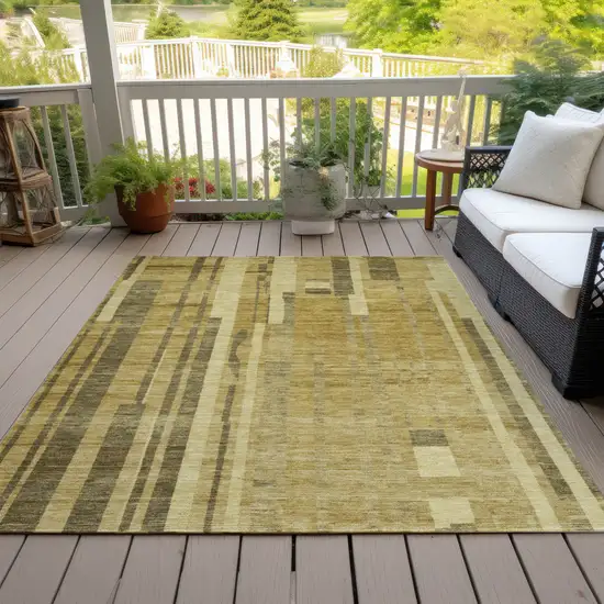 Gold And Dark Brown Striped Washable Indoor Outdoor Area Rug Photo 6