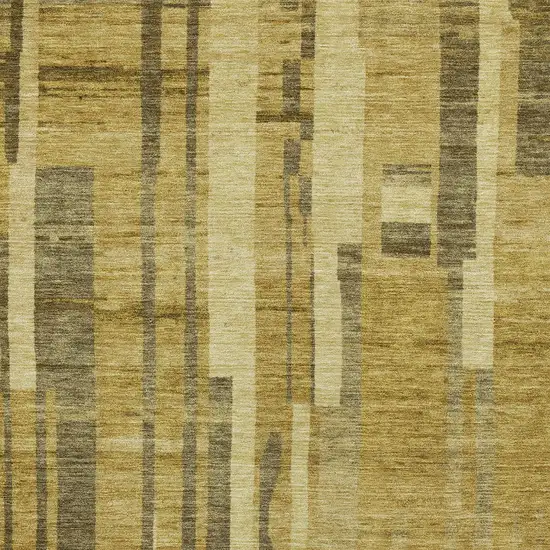Gold And Dark Brown Striped Washable Indoor Outdoor Area Rug Photo 5