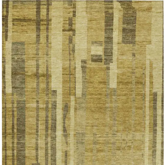 Gold And Dark Brown Striped Washable Indoor Outdoor Area Rug Photo 6