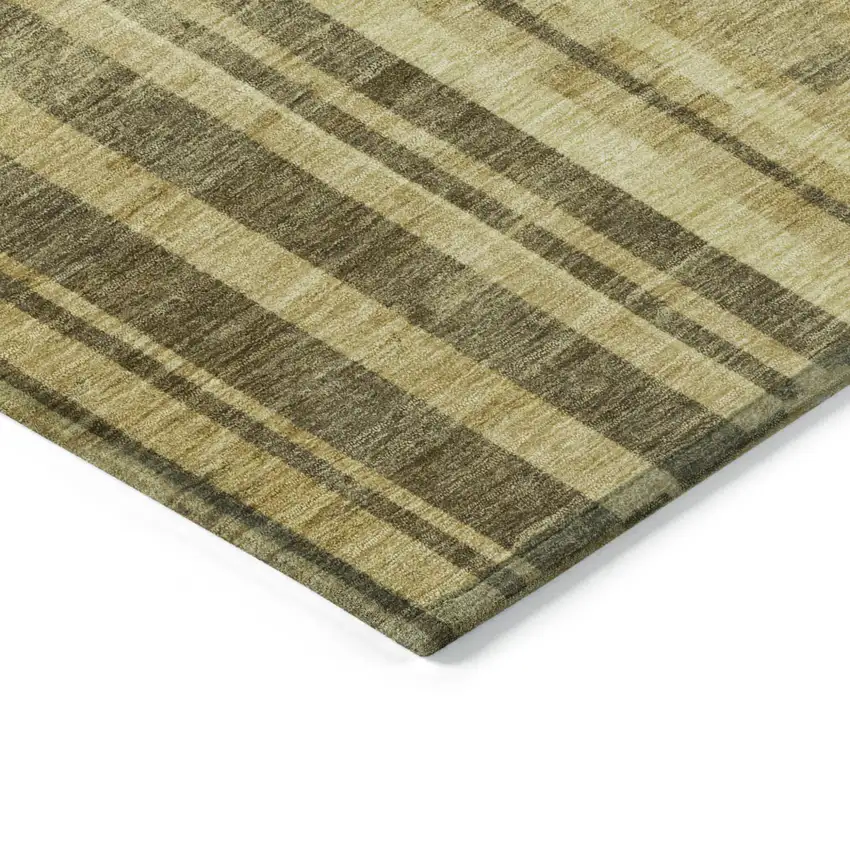 Gold And Dark Brown Striped Washable Indoor Outdoor Area Rug Photo 4