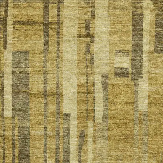 Gold And Dark Brown Striped Washable Indoor Outdoor Area Rug Photo 5