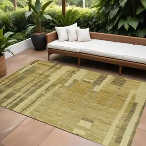 Photo of Gold And Dark Brown Striped Washable Indoor Outdoor Area Rug